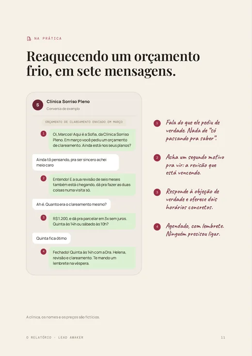 Uma conversa de exemplo que reaquece um orçamento frio